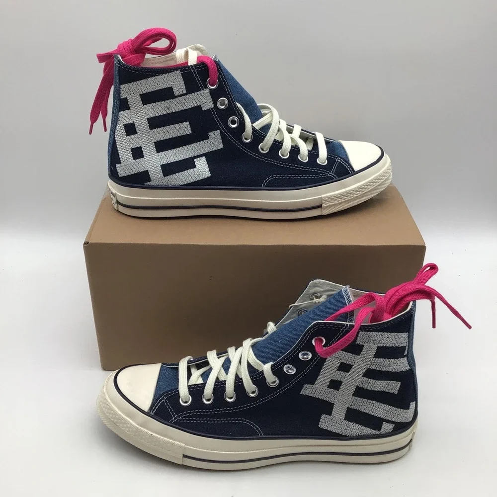 Converse x Eric Emanuel Chuck 70 High Top Navy Blue Silver A19037C Mens 9.5 NEW